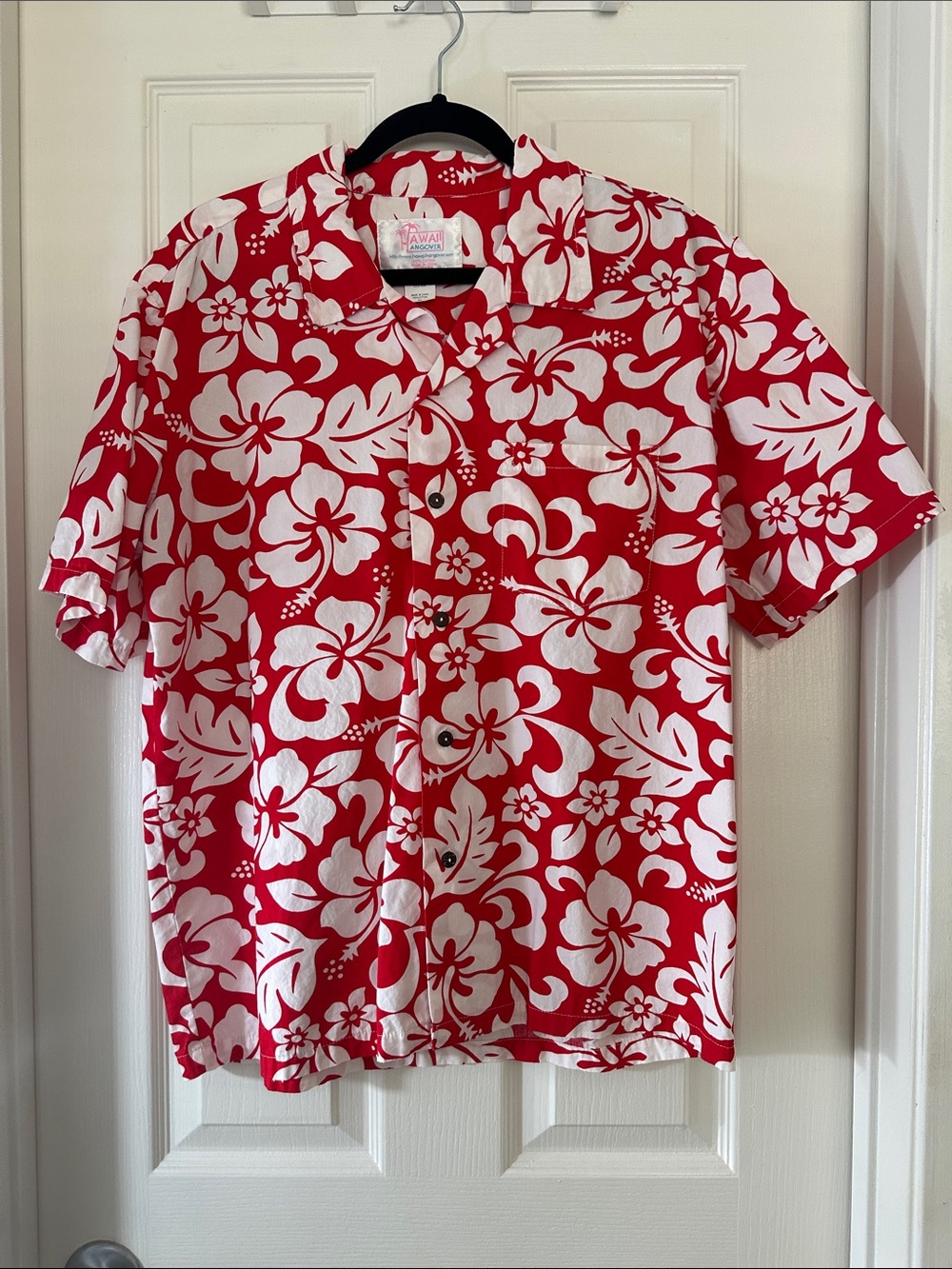 Men's Red & White Floral Casual Button-Down Shirt